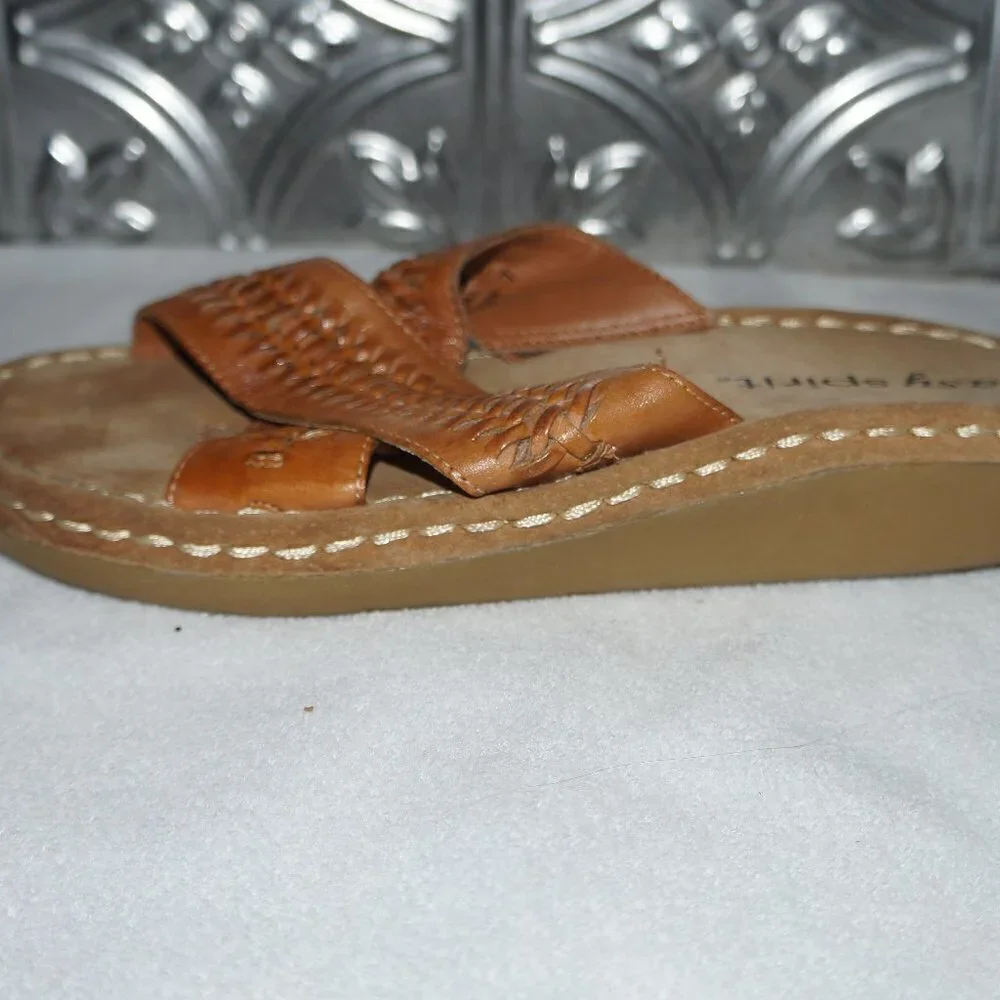 Easy Spirit Size 7 Brown Leather Super Comfy Slip On Sandals